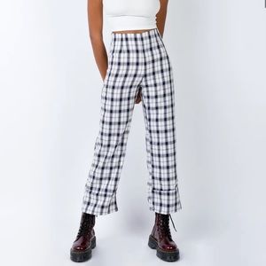 Princess polly euro high waisted wide leg plaid pants in black and white
